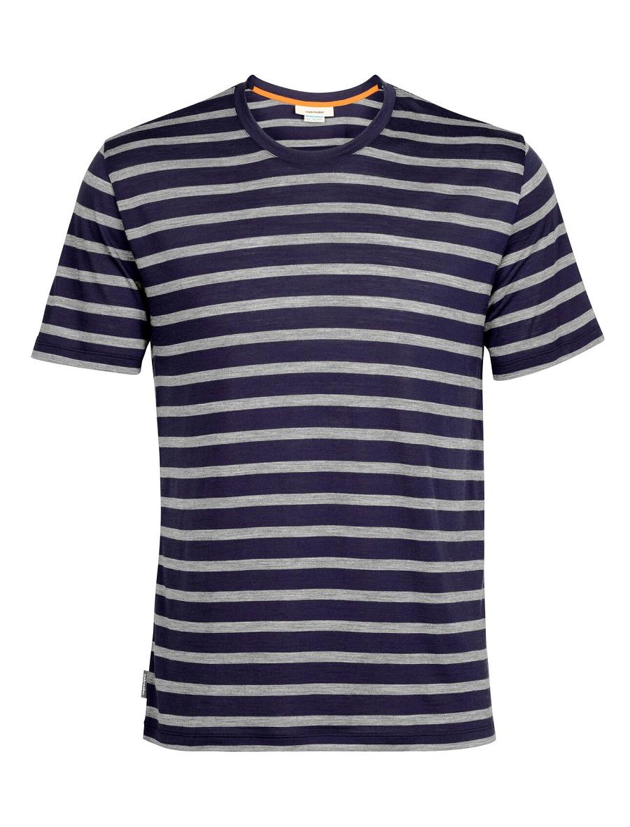 T Shirts Icebreaker Merino Drayden Corta Sleeve Stripe Homme Bleu Marine | FR 1184WNBY